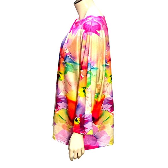 CCC Floral Pullover Watercolor Art Long Sleeve Blouse Classic Fit Size Large - Picture 2 of 6